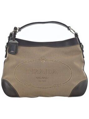 Prada Logo Jacquard Handbag Beige
